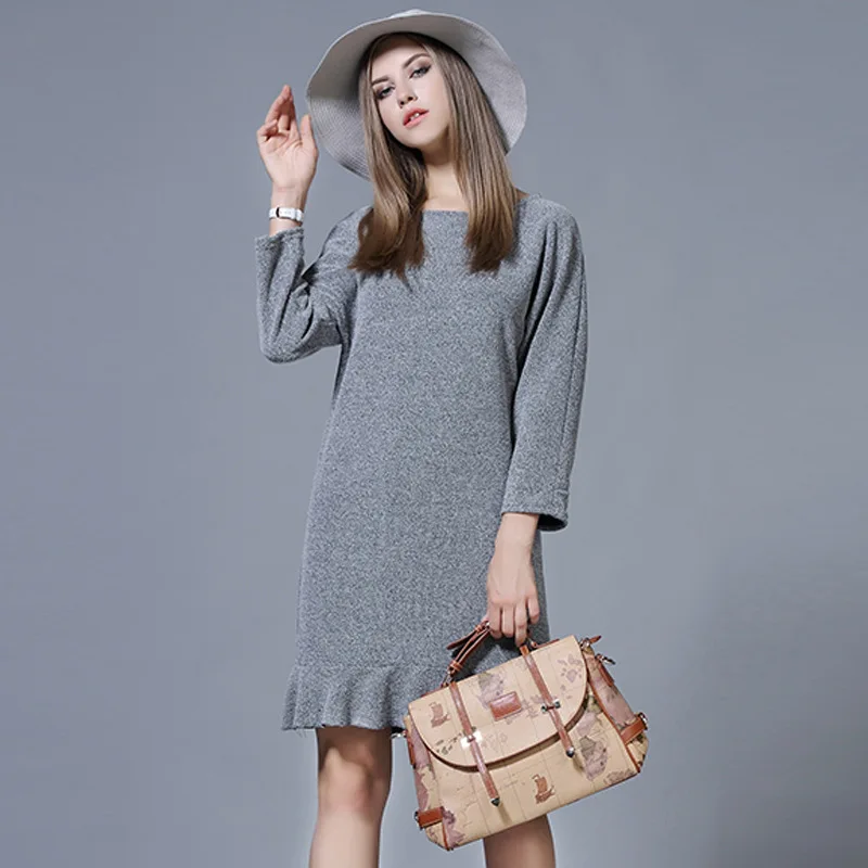 Европейский стиль платье осень и зима новые свободные тонкие платья рыбий хвост