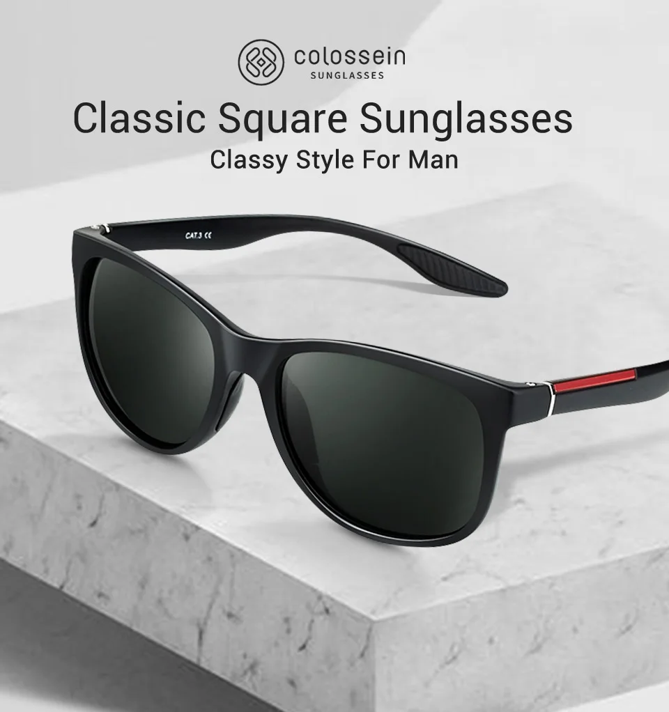 COLOSSEIN солнцезащитные очки мужчины поляризованные классические TR90 винтаж квадратные роскошь для женщин