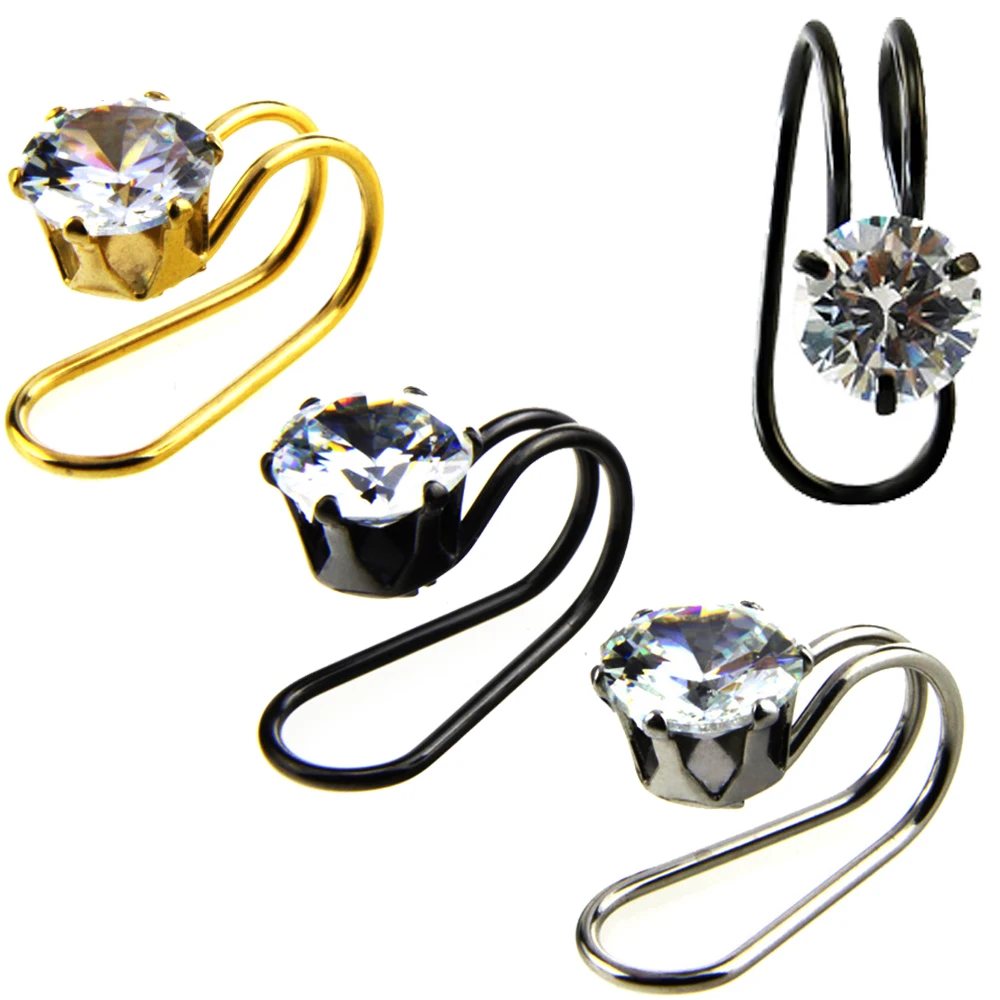 Кольцо клипса из хирургической стали с круглым цирконом 1 шт.|piercing jewelry|fake piercing