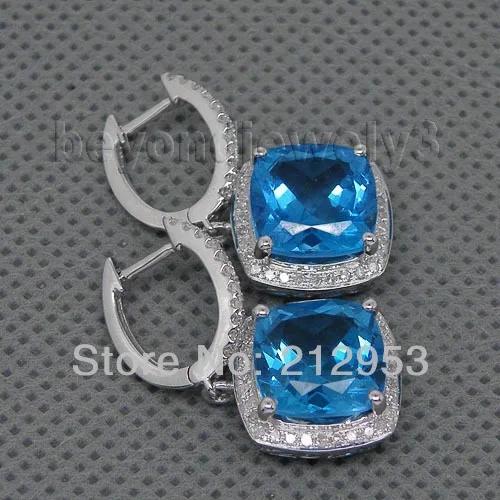 Женские винтажные серьги с синим топазом 10x10 мм 14 КТ E0006|earrings for|earrings blueearrings earring |