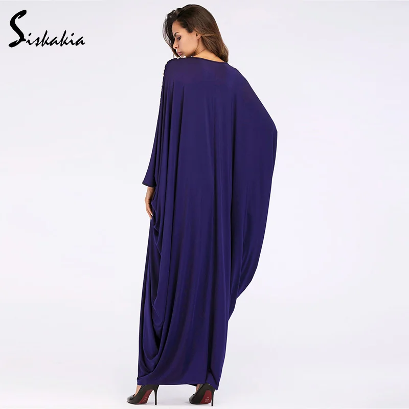 Siskakia бисерный дизайн в форме летучей мыши халаты круглый вырез длинный рукав