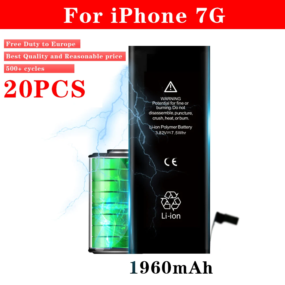 20шт батареи мобильного телефона для iPhone 7 7G Замена 1960 mAh фабрика питания 500 + циклы