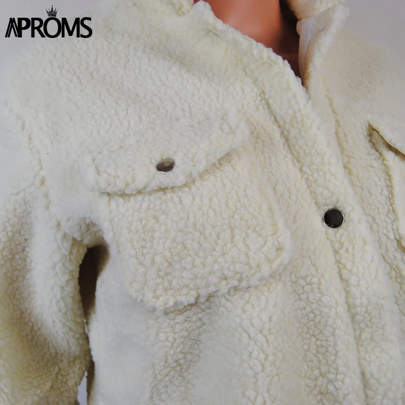 Aproms укороченная плюшевая женская куртка, Модель года! Aproms элегантная однотонная укороченная мягкая толстая теплая плюшевая женская куртка на осень и зиму с карманами спереди