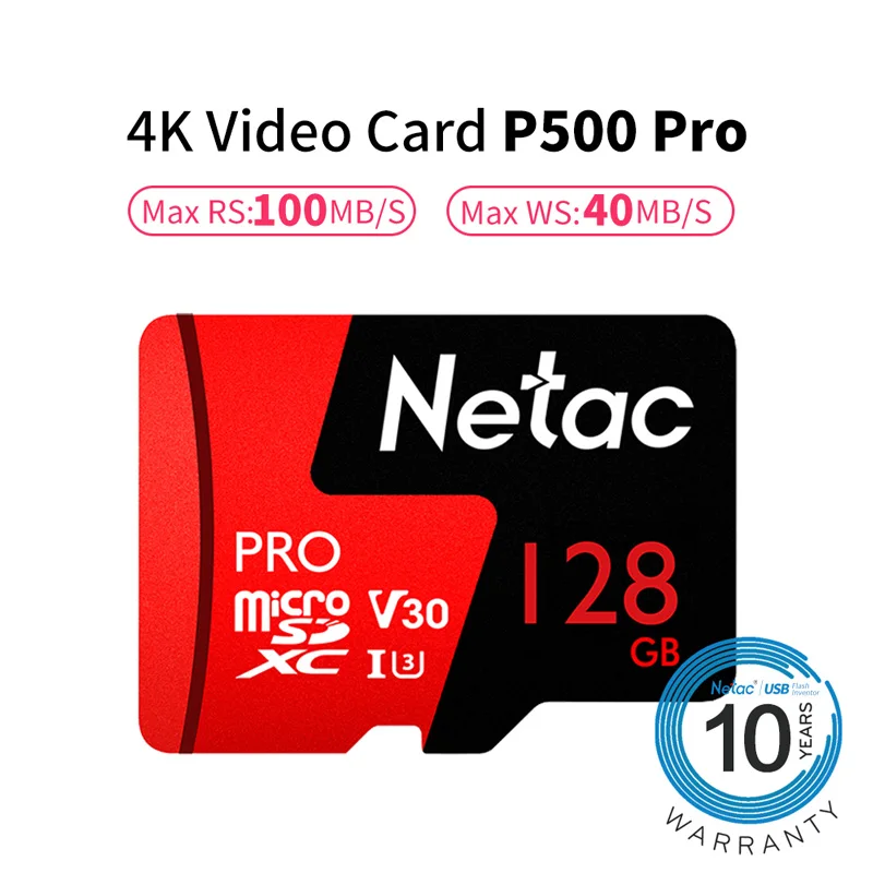 P500 Pro 128GB Карта Micro SD Netac 32 Гб 64 Гб 128 ГБ 256 ГБ UHS-1 карта памяти 16 Гб 32 64 128 256 ГБ 4K Video U3 V30 Flash SDCard класс 10 tf-карта - Емкость: P500 Pro 128GB