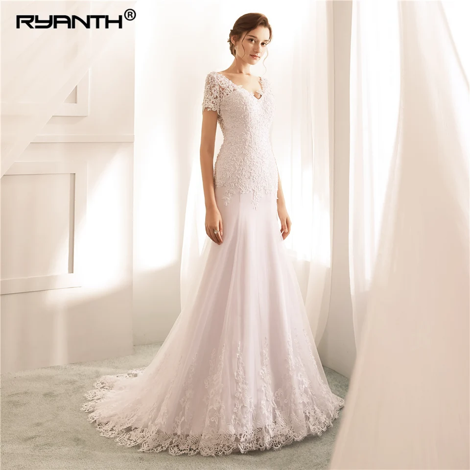 Сексуальное свадебное платье Vestido De Noiva короткие рукава Русалка хит продаж