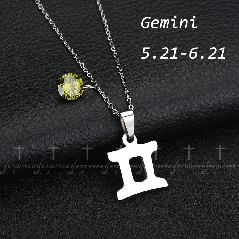 Letdiffery нержавеющая сталь знак зодиака, созвездие ожерелье s 12 рождения CZ камень бисер ожерелье девочка подарок на день рождения - Окраска металла: Gemini