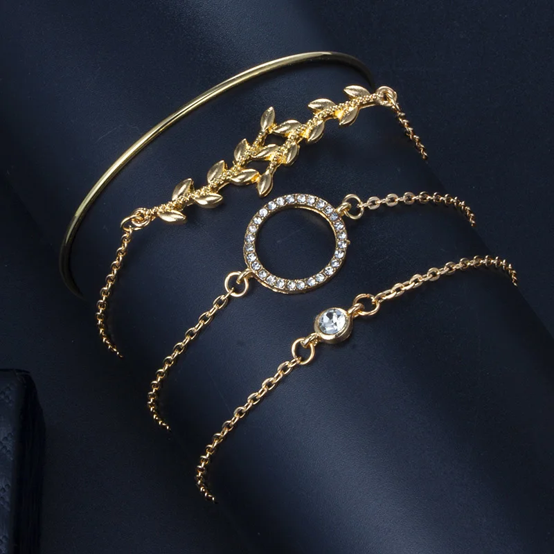 4 шт./компл. цепочка с золотыми звеньями браслет листьями для женщин простая