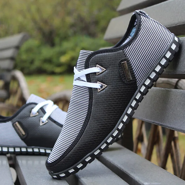 2019 Summer Autumn Striped Men Casual Shoes Size 39-47 Lightweight Men's Doug PU Leather Lace Up Male Flats 176 | Обувь