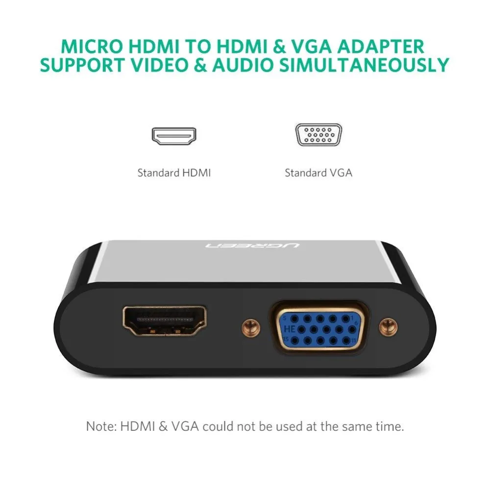 Ugreen микро HDMI к HDMI VGA адаптер с 3,5 мм аудио микро USB порт для планшета камеры микро HDMI к HDMI VGA кабель конвертер