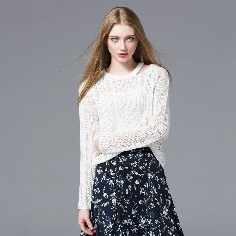 Womens Clothing Jumper Sweater Knitted Pullovers Hot 2018 Autumn Fashion Full Flare Sleeve O-Neck Hollow Out Loose Women Tops | Женская