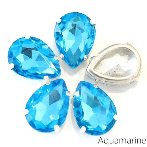 aquamarine 5 размеров красочные стеклянные каплевидные красные пришивные стразы с полым клешом хрустальные пришивные стразы для свадебного платья Y1903 - Цвет: aquamarine