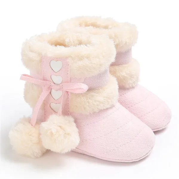 Light Pink Новая одежда для маленьких девочек, детские вечерние платья, зимние модные сапоги с жесткой подошвой мокасины; первые шаги теплые ботинки для снежной погоды, детская спортивная обувь с искусственным мехом Дети Ясельного возраста обувь - Цвет: Light Pink