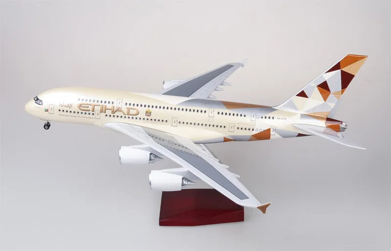 1/160 масштаб ETIHAD Воздушный самолет модель Airbus A380 ETIHAD модель с колесо с подсветкой литая под давлением пластиковая Смола самолет детский подарок