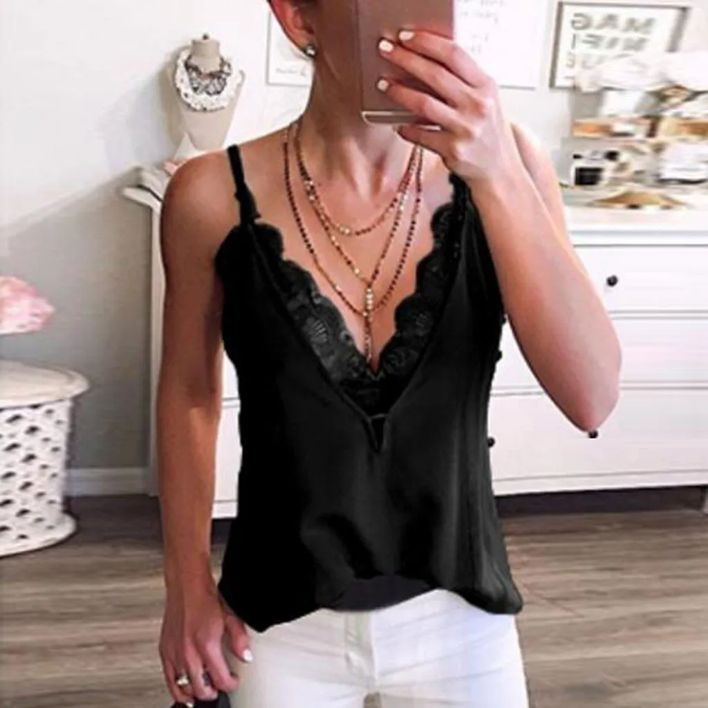 Женский кружевной топ без рукавов с v образным вырезом на бретельках