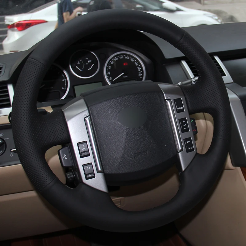 HuiER ручной пошив чехол рулевого колеса автомобиля черная кожа для Land Rover Discovery 3 2004-2009 рулевое колесо авто аксессуары