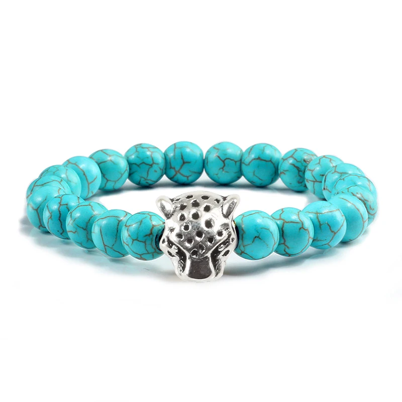 Модные леопардовые браслеты с головой животных голубой бирюзовый для женщин