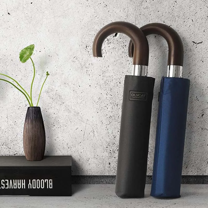 Зонт ретро джентльмен деревянный изогнутый крюк Ручка десять костей усиленный