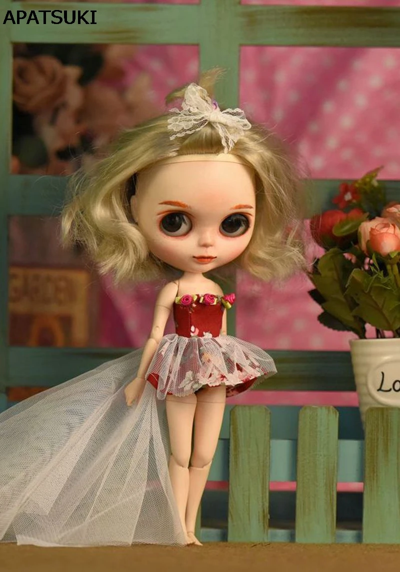 Красный многослойная цветочный платье куклы для Blythe doll Одежда пачка наряды Блит