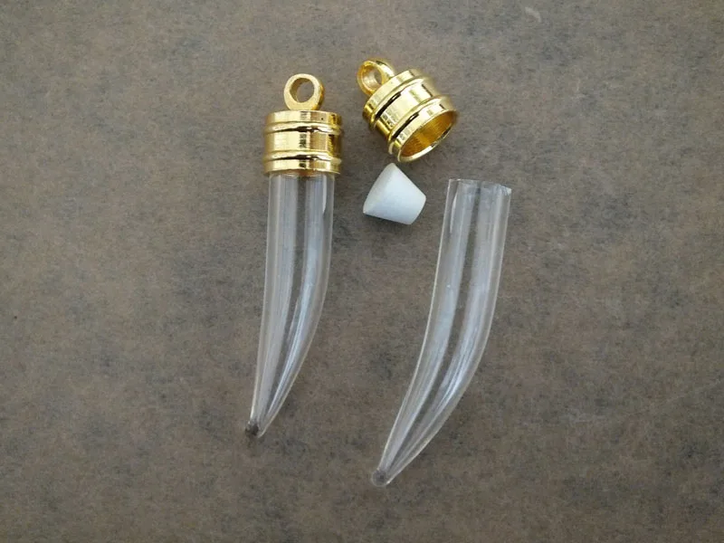 golden cap 35x6mm pepper shape glass vial pendant crystal vial pendant glass pendant crystal pendant