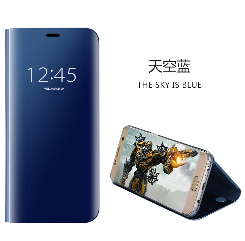 sky blue Для samsung умный зеркальный флип-чехол для телефона A320 A3 A520 A5 A720 A7 Старлайт J4 J6 плюс A750 A7 S10 S7Edge J3 J5 J7 pro Чехол с откидной крышкой - Цвет: sky blue