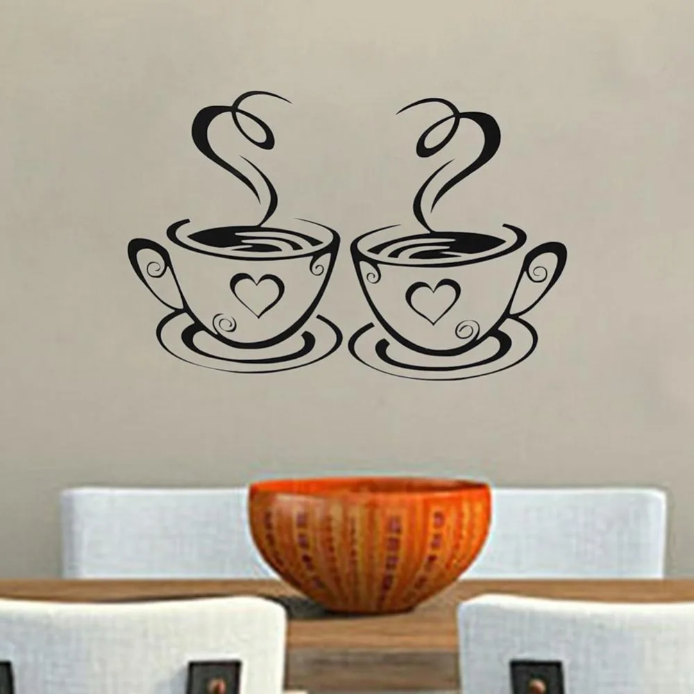 Наклейка виниловая самоклеящаяся на окна кухни кофейные чашки настенные LA001 -