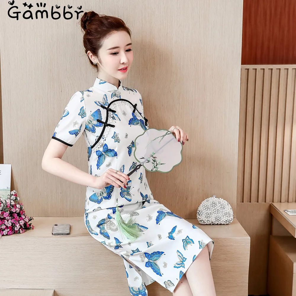 Женское элегантное платье-Ципао в китайском стиле новое летнее с коротким