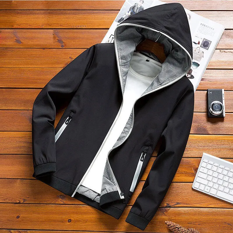 Мужская повседневная куртка с капюшоном тонкая ветровка в стиле хип хоп парка на