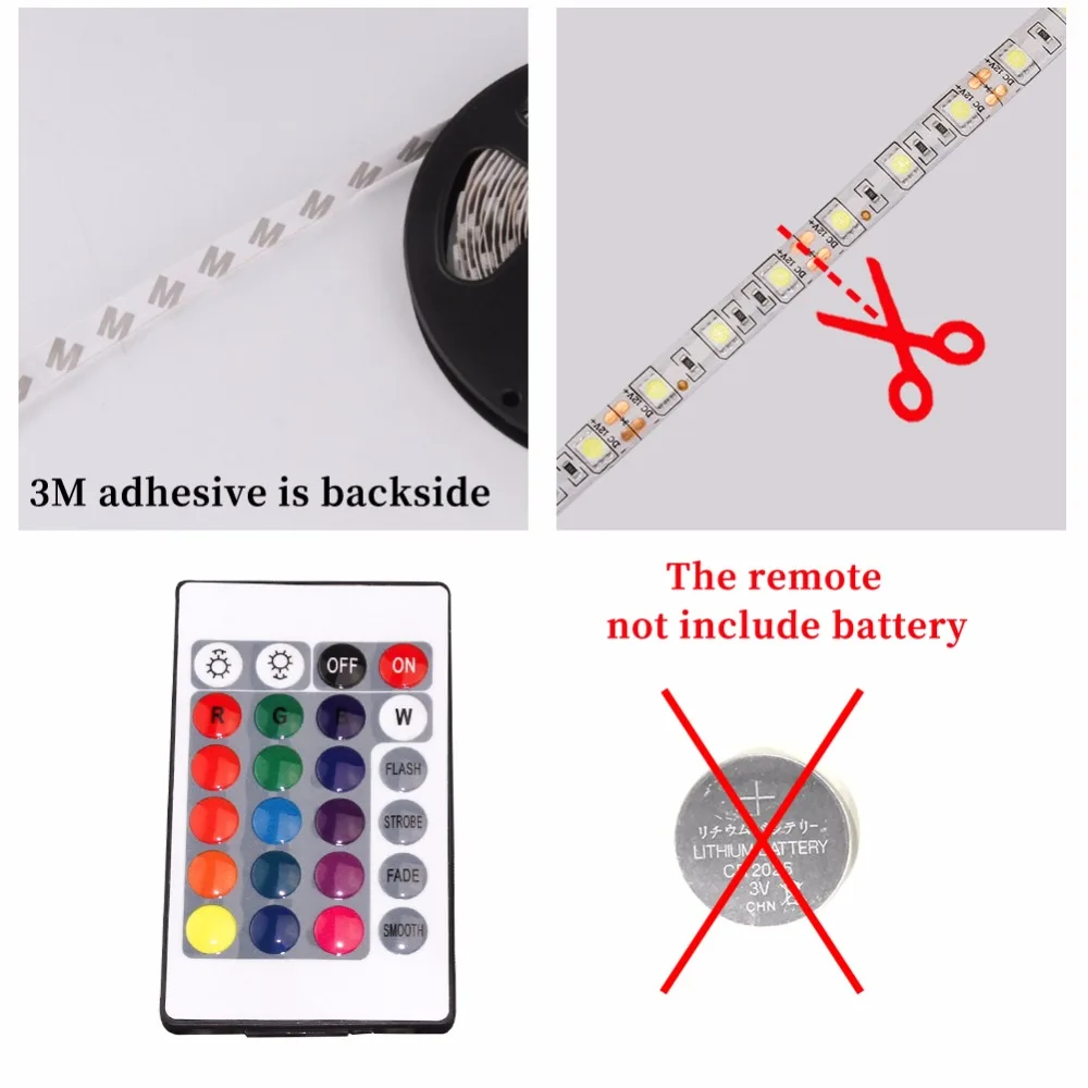 Светодиодная лента, светильник, гибкая Диодная лента, DC 12 В SMD 2835 5050 RGB 24Key 44Key, водонепроницаемый пульт дистанционного управления, 1 м, 2 м, 3M, 4M, 5 м, светильник ing