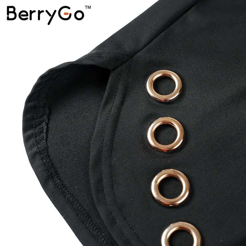 BerryGo сексуальное открытое хлопковое облегающее платье женское черное с длинным