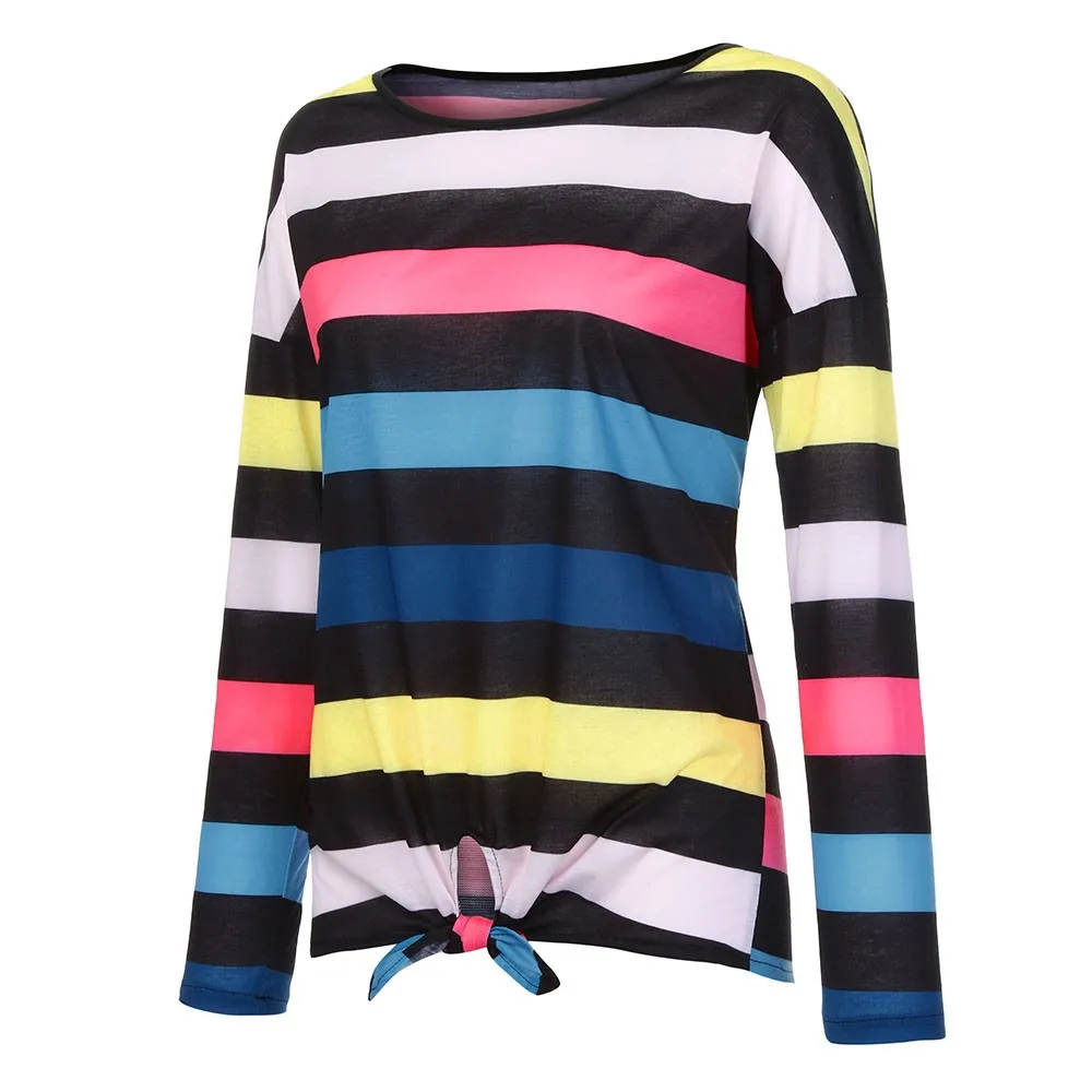 Женская футболка размера плюс пуловер в полоску с длинными рукавами и принтом