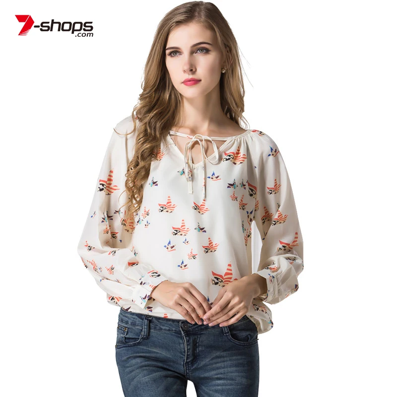 

AECU Women Autumn Chiffon Blouses Ladies Floral Print Feminine Blouse Long Sleeve V Neck Blusas Femme Plus Size Tops Blouse