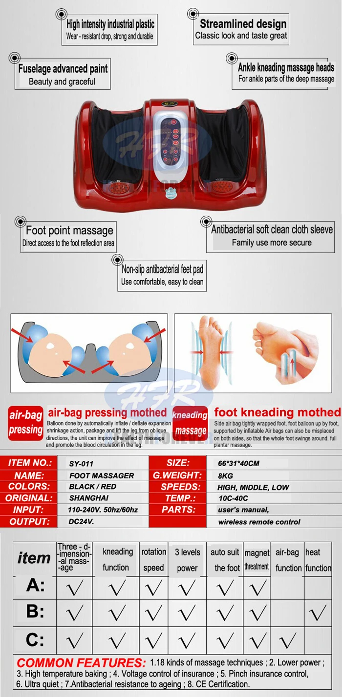 HealthForever Brand Wireless Control Kneading Device Leg Instrument Medialbranch Heated Electric Foot Massage Machine