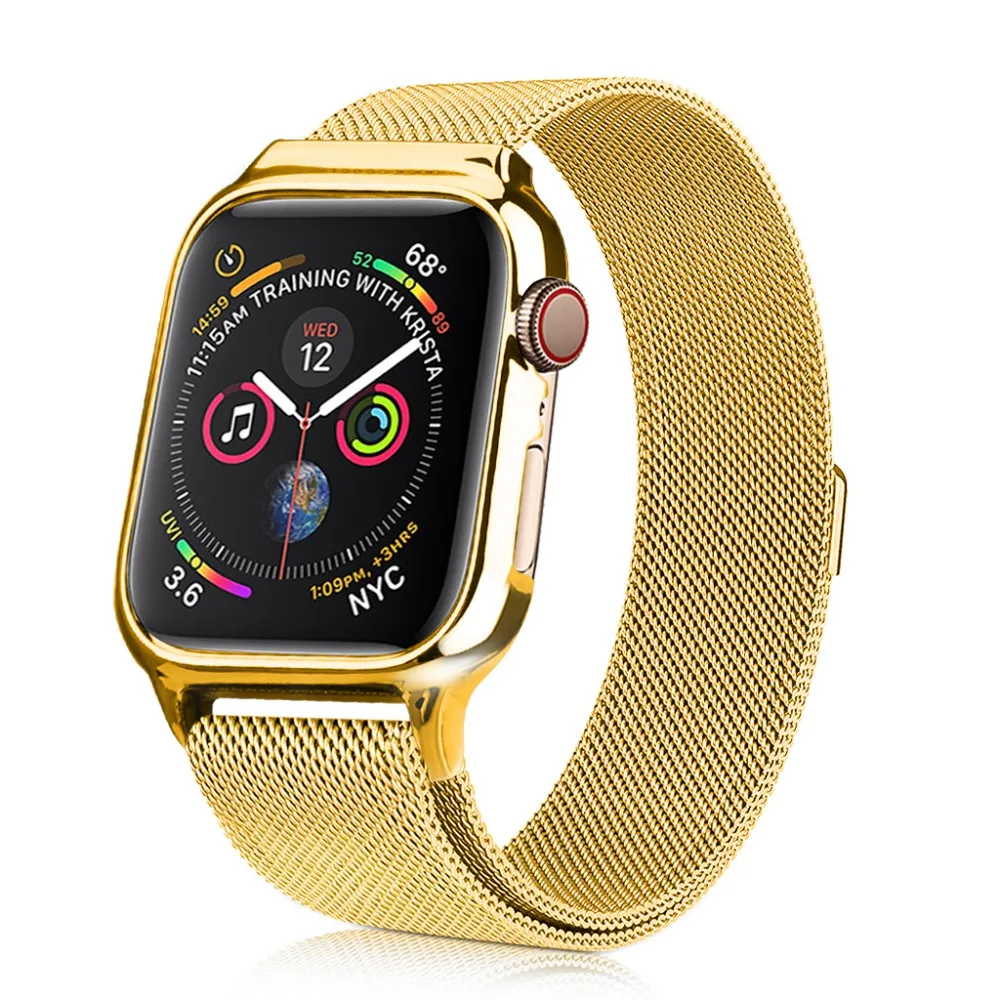 Магнитная Миланская петля, ремешок из нержавеющей стали, чехол для Apple Watch, ремешок 40 мм, 44 мм, чехол для iWatch, серия 4, 5, ремешок, бампер, рамка