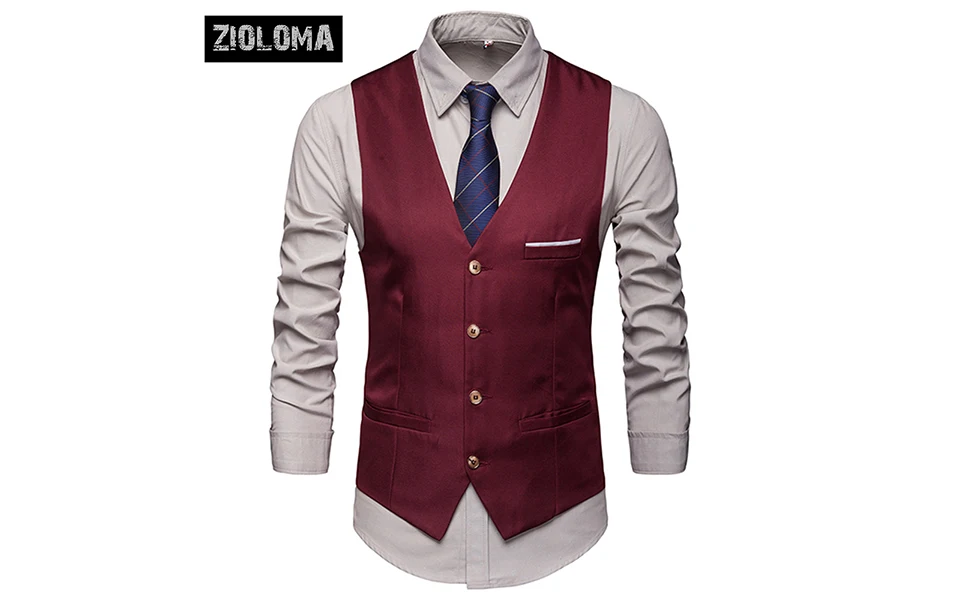 ZIOLOMA Men Basic Casual Male Waistcoat Gilet Homme Plaid Sleeveless Social - Color: Red