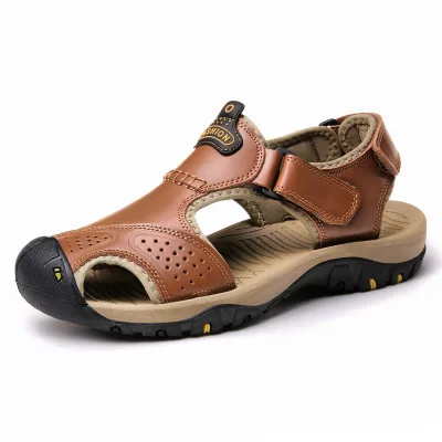 V7238-Brown Мужские сандалии; коллекция года; Летние сандалии из натуральной кожи; мужская повседневная обувь; кроссовки; пляжная обувь; мужские сандалии на резиновой подошве - Цвет: V7238-Brown