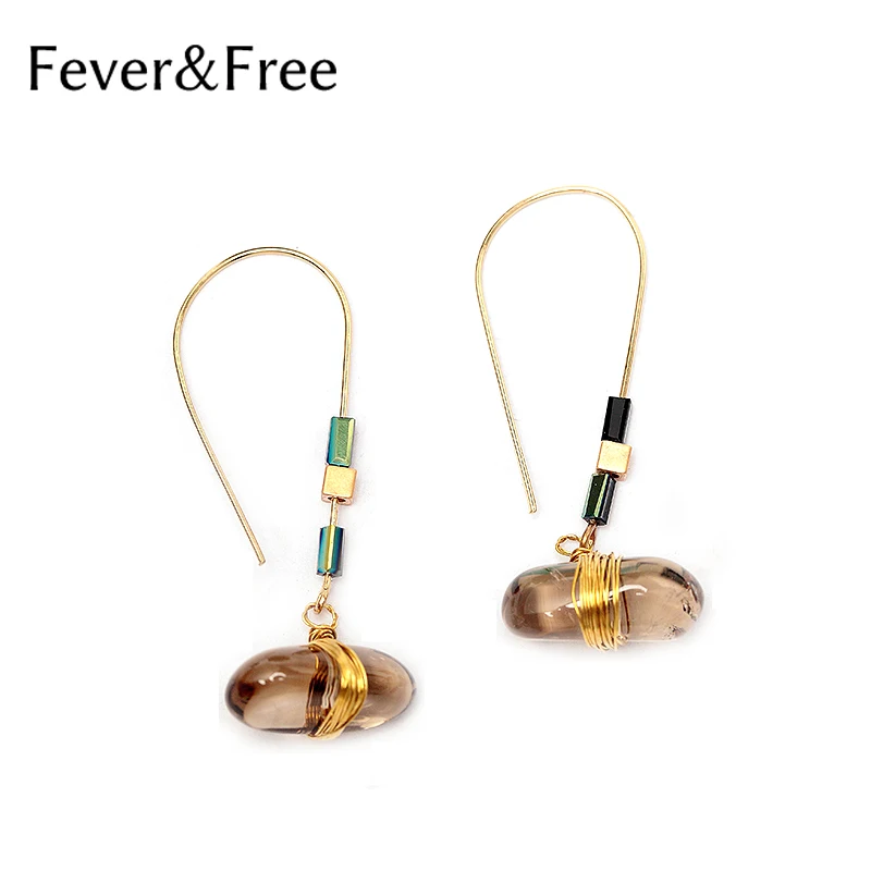 Fever &amp Free хит продаж уникальный натуральный камень Большой Крючок висячие серьги