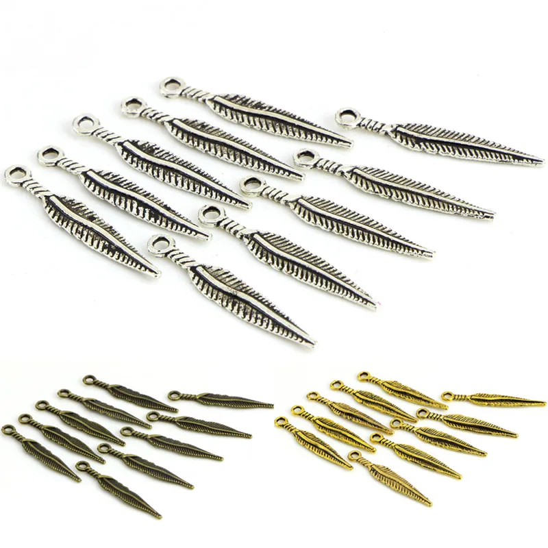 Оптовая продажа 20 шт./лот длинные подвески в виде листьев перьев для ювелирных