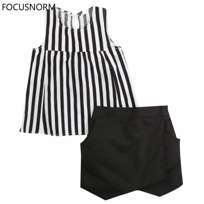 FOCUSNORM/2017 г. топы без рукавов в Вертикальную Полоску для маленьких девочек Блузка