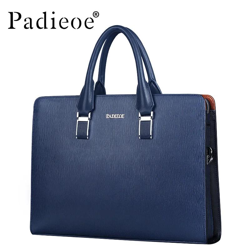 Padieoe password lock genuine leather briefcase men business bags black office briefcase laptop leather handbag men