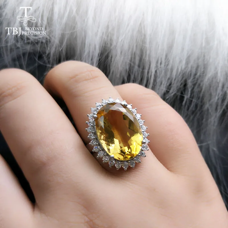 TBJ натуральный Большой цитрин oval13 * 18 мм Диана драгоценный камень кольцо в серебре