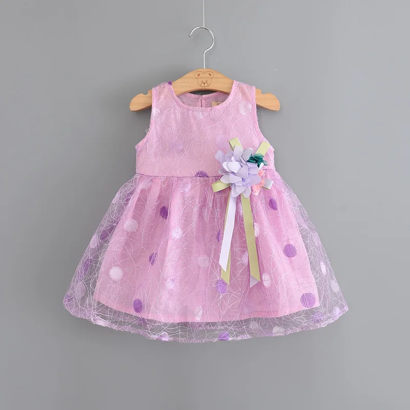 2017 summer girl dress new Princess dresses kids clothing corsage yarn girls clothes sleevelss dot beautiful | Детская одежда и