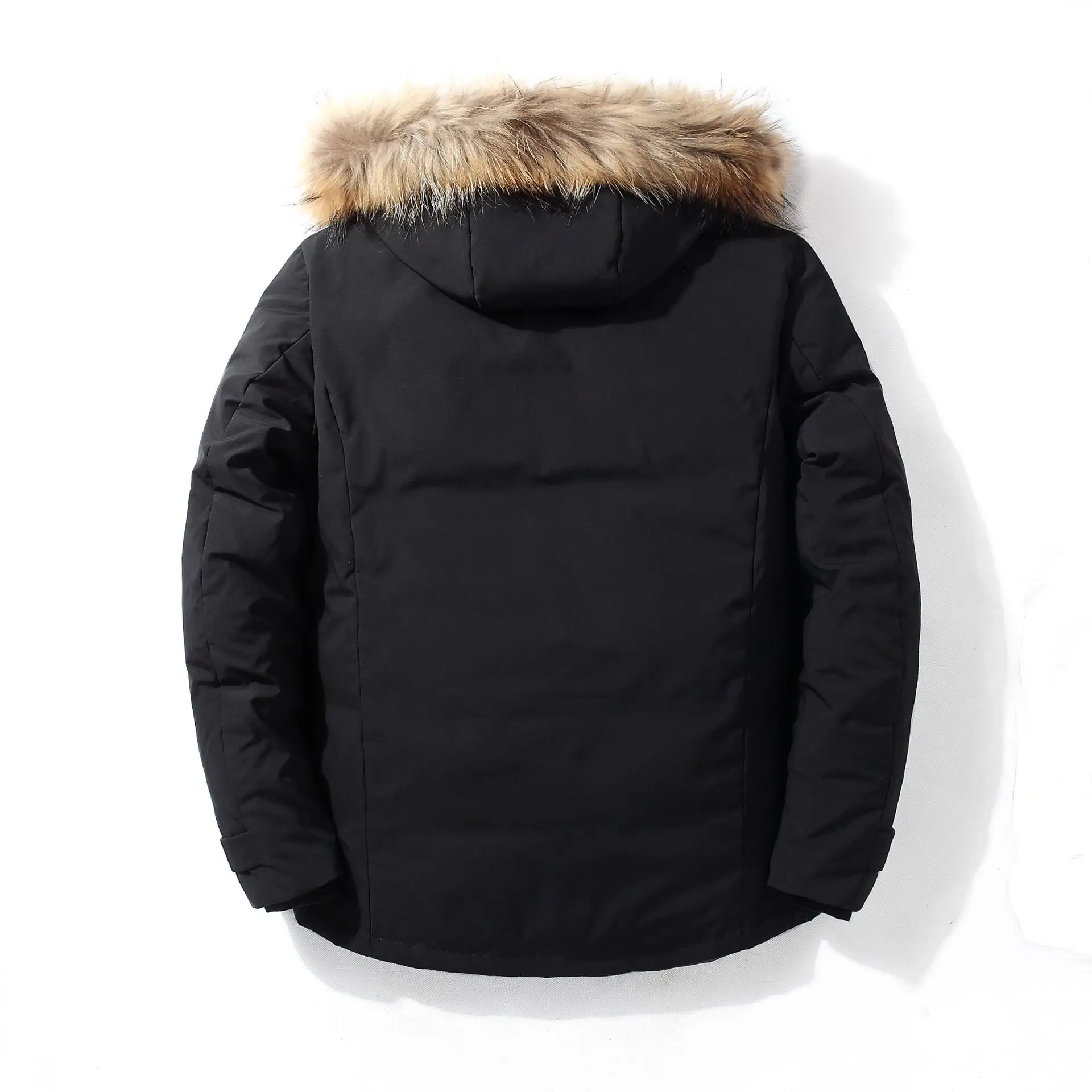 Мужская короткая зимняя куртка на белом утином пуху с капюшоном|Мужские