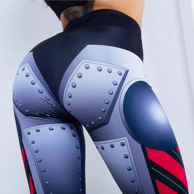 Харадзюку панк стальной робот леггинсы с цифровым принтом женские сексуальные бедра пуш-ап леггинсы для фитнеса готические спортивные штаны с высокой талией