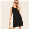SHEIN Платье-туника без рукавов с кисточками, Boho, черное, однотонное, с бахромой, лето, круглый вырез, без рукавов, прямые платья