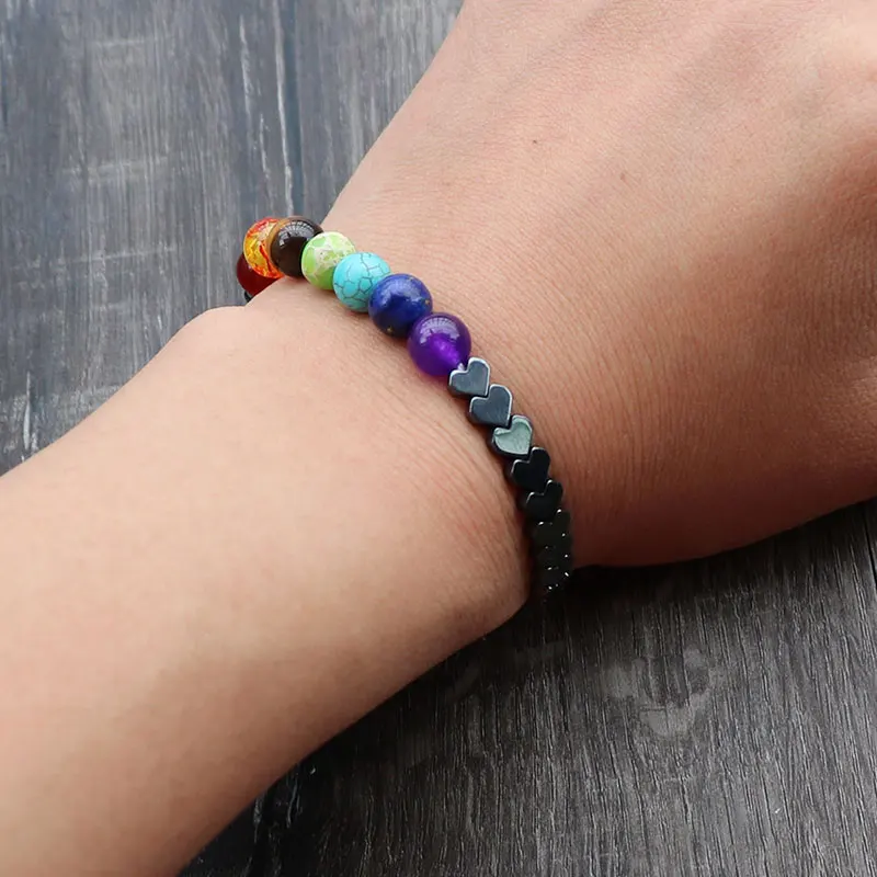 Мужской браслет чакры с 7 бусинами черный исцеляющий баланс лавы молитва Будды