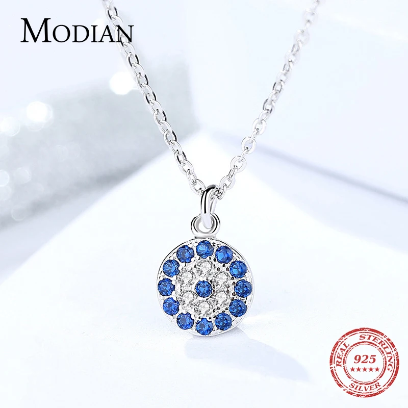 Modian Аутентичные 925 Серебро Круглый изысканный синий кристалл кулон для женщин