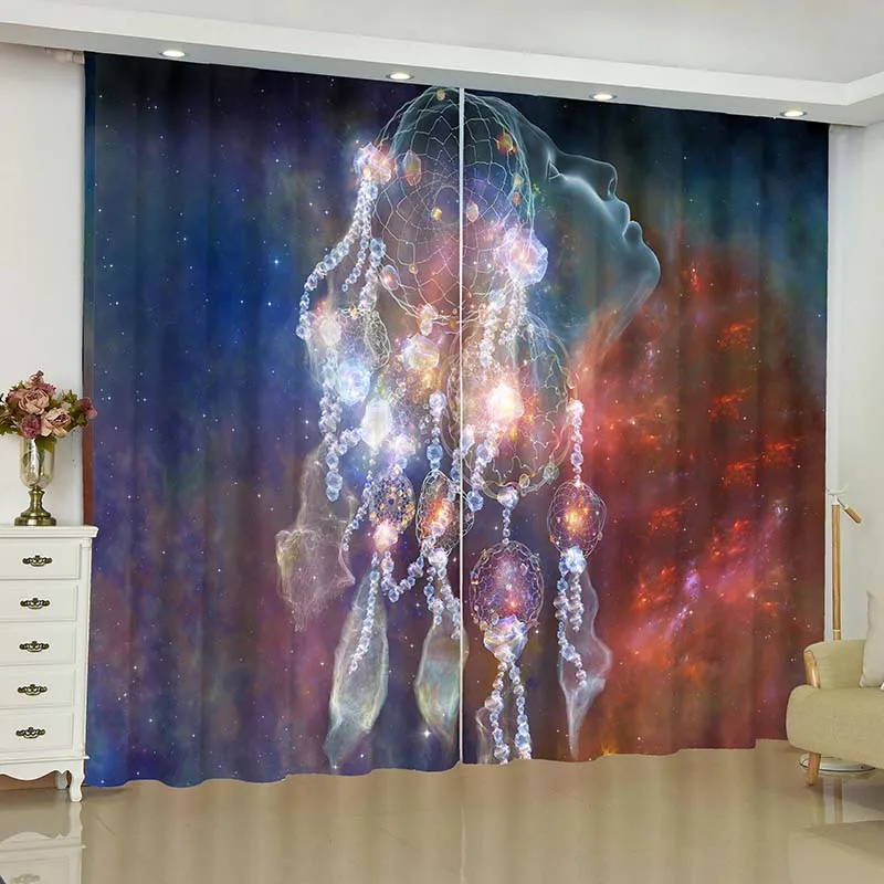 Dreamcatcher curtains for window Buddha statue Dreamcatcher blinds finished drapes window blackout curtains parlour room blinds - Color: 5
