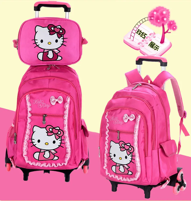 Hello kitty детские школьные сумки набор Mochilas детские рюкзаки с шестью колесами чемодан на колесиках для девочек рюкзак