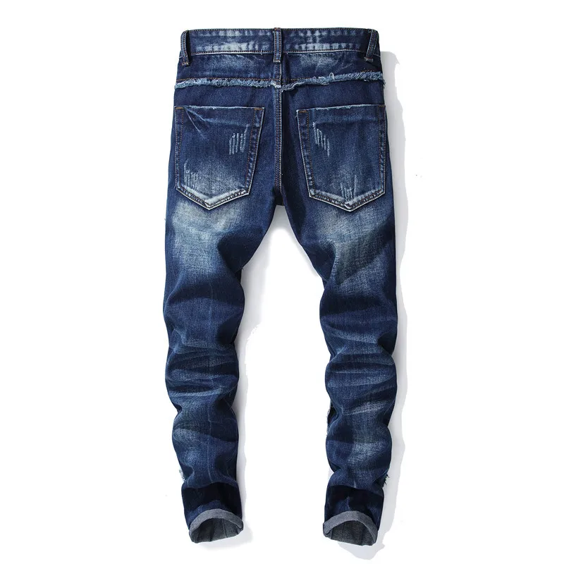 Hot Sale Ripped Jeans for Men Fashion Rivet Casual Original Brand Designer Elastic Blue Denim Mens Clothes Plus Size | Мужская одежда