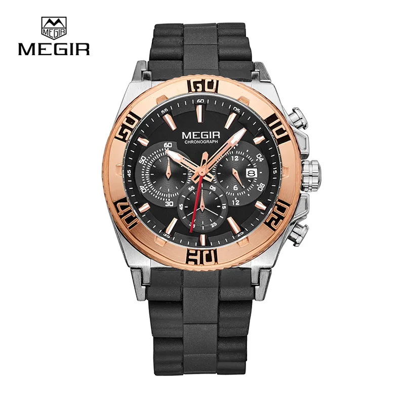 MEGIR спортивные часы для мужчин хронограф кварцевые Мода Световой Бег наручные